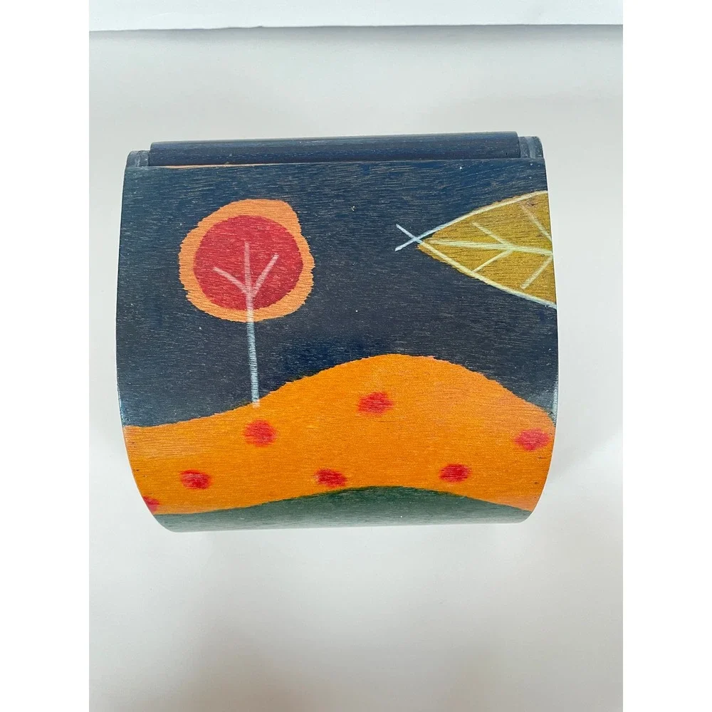 Kakad Art Hand Painted Wood Toilet Paper Holder Vintage Folk Art Bathroom Decor